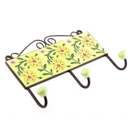 Yellow And Forest Green Leaf Floral Tiles Hooks Online